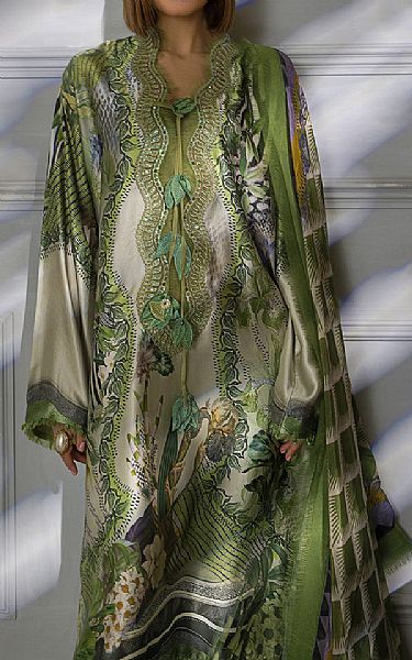 Sobia Nazir Green Silk Suit | Pakistani Embroidered Chiffon Dresses- Image 2