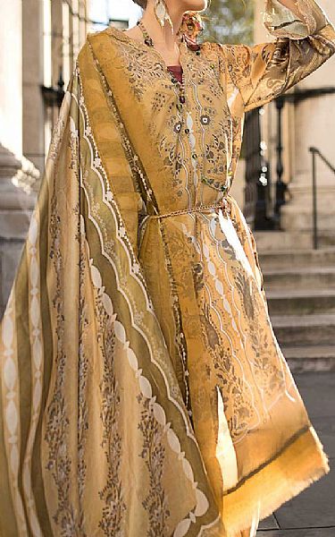 Sobia Nazir Sand Gold Satin Suit | Pakistani Winter Dresses in USA- Image 2