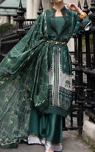 Sobia Nazir Mineral Green Satin Suit | Pakistani Winter Dresses in USA- Image 1