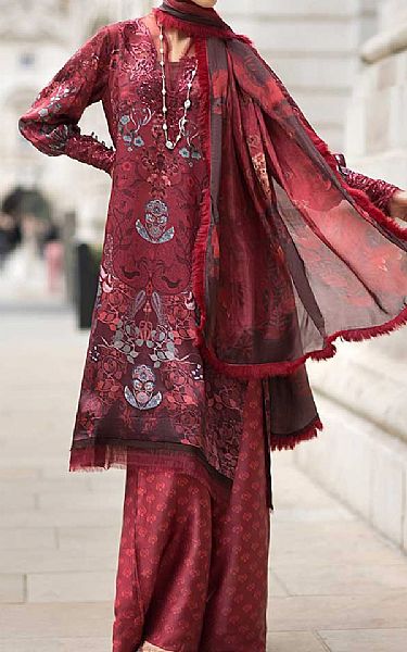 Sobia Nazir Light Burgundy Satin Suit | Pakistani Winter Dresses in USA- Image 1