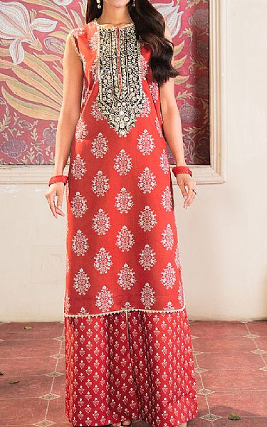 So Kamal Auburn Red Lawn Suit (2 Pcs) | Pakistani Lawn Dress in USA- Image 1