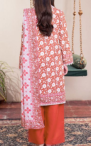 So Kamal White/Orange Lawn Suit (2 Pcs) | Pakistani Lawn Dress in USA- Image 2