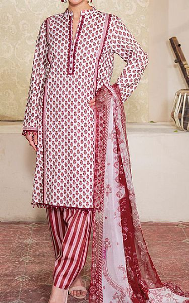 So Kamal White/Maroon Lawn Suit | Pakistani Lawn Dress in USA- Image 1