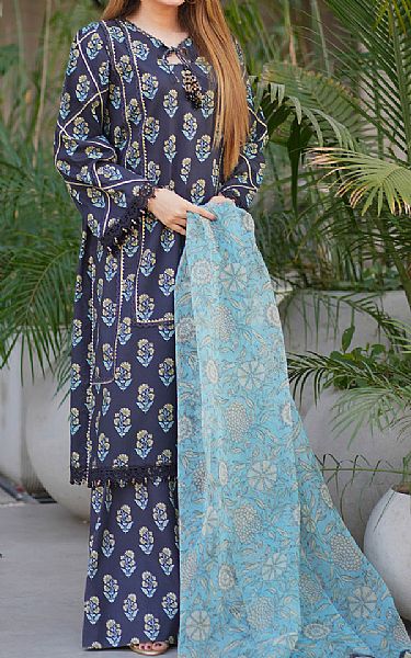 So Kamal Navy Lawn Suit | Pakistani Lawn Dress in USA- Image 1