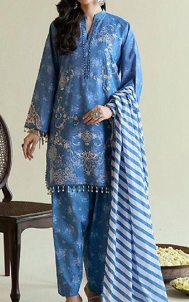 So Kamal Blue Lawn Suit | Pakistani Lawn Dress in USA- Image 1