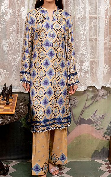 So Kamal Mustard/Blue Linen Suit (2 Pcs) | Pakistani Winter Dresses in USA- Image 1