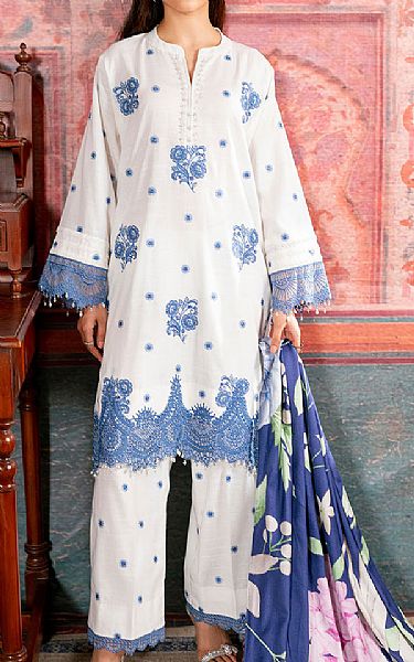 So Kamal White/Blue Khaddar Suit | Pakistani Winter Dresses in USA- Image 1