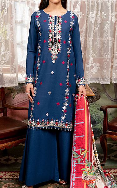 So Kamal Oxford Blue Khaddar Suit | Pakistani Winter Dresses in USA- Image 1