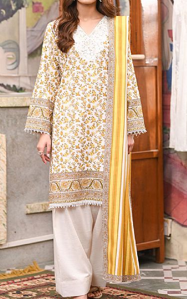 So Kamal White/Yellow Khaddar Suit (2 Pcs) | Pakistani Winter Dresses in USA- Image 1
