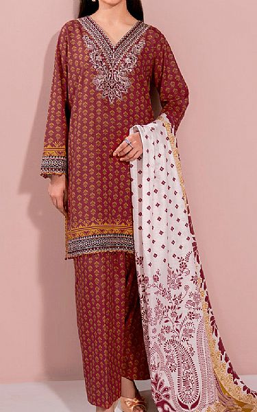 So Kamal Wine Khaddar Suit | Pakistani Winter Dresses in USA- Image 1