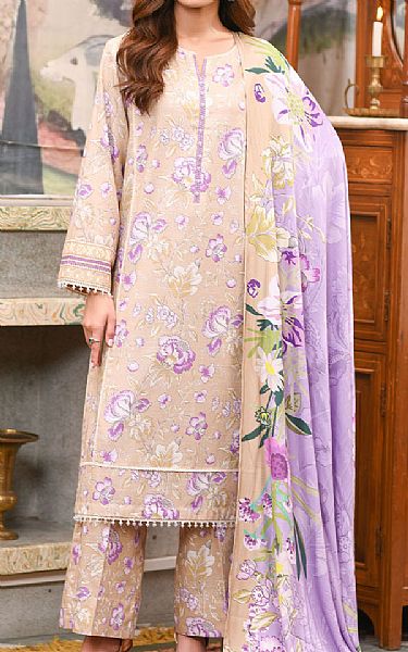 So Kamal Beige/Lilac Khaddar Suit | Pakistani Winter Dresses in USA- Image 1