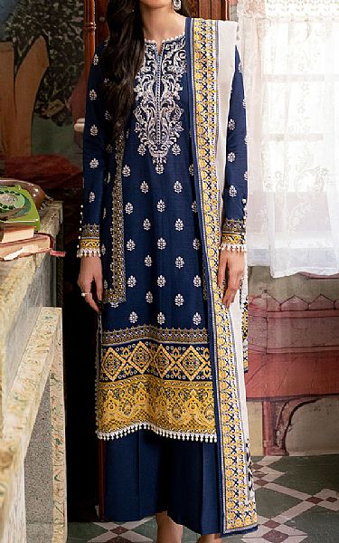 So Kamal Dark Blue Khaddar Suit | Pakistani Winter Dresses in USA- Image 1