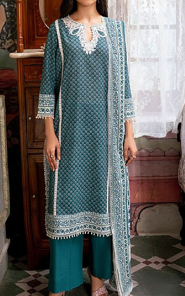 So Kamal Teal Khaddar Suit | Pakistani Winter Dresses in USA- Image 1