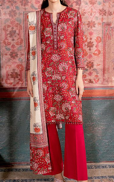 So Kamal Crimson Khaddar Suit (2 Pcs) | Pakistani Winter Dresses in USA- Image 1