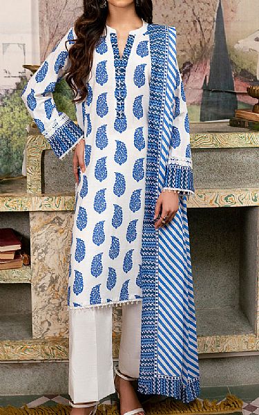 So Kamal White/Blue Khaddar Suit | Pakistani Winter Dresses in USA- Image 1