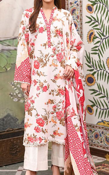 So Kamal White/Pink Khaddar Suit | Pakistani Winter Dresses in USA- Image 1