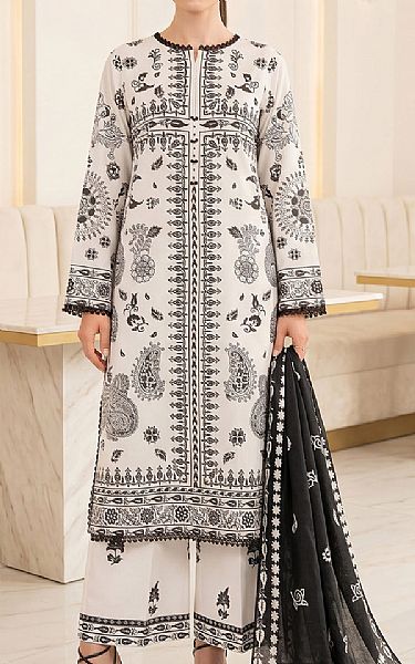 So Kamal Off White/Black Lawn Suit | Pakistani Lawn Dress in USA- Image 1