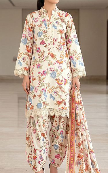 So Kamal Ivory Lawn Suit | Pakistani Lawn Dress in USA- Image 1
