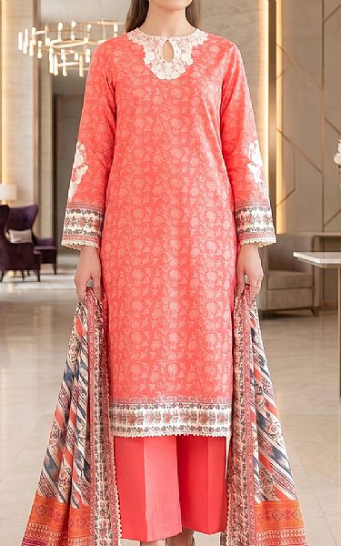 So Kamal Coral Lawn Suit | Pakistani Lawn Dress in USA- Image 1
