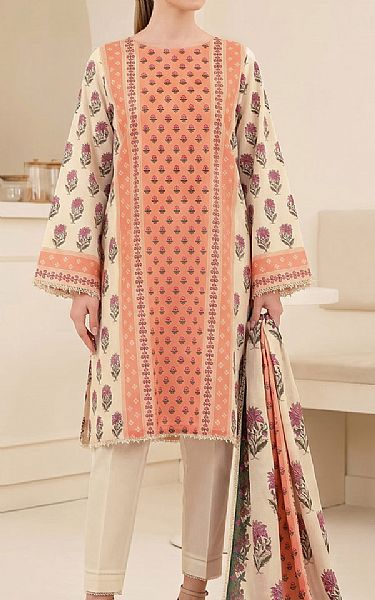 So Kamal Peach/Ivory Lawn Suit | Pakistani Lawn Dress in USA- Image 1