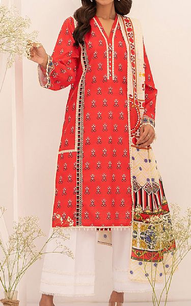 So Kamal Coral Red Lawn Suit (2 pcs) | Pakistani Lawn Dress in USA- Image 1