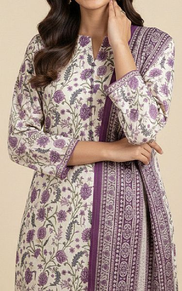 So Kamal Off White/Plum Lawn Suit | Pakistani Lawn Dress in USA- Image 2