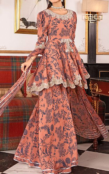 So Kamal Peachy Pink Grip Suit | Pakistani Embroidered Chiffon Dresses USA- Image 2