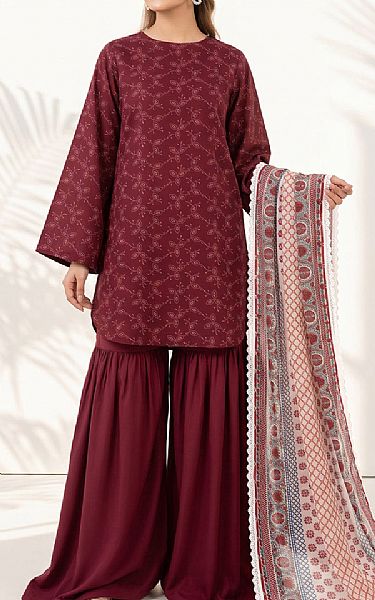 So Kamal Wine Berry Lawn Suit (2 pcs) | Pakistani Lawn Dress in USA- Image 1