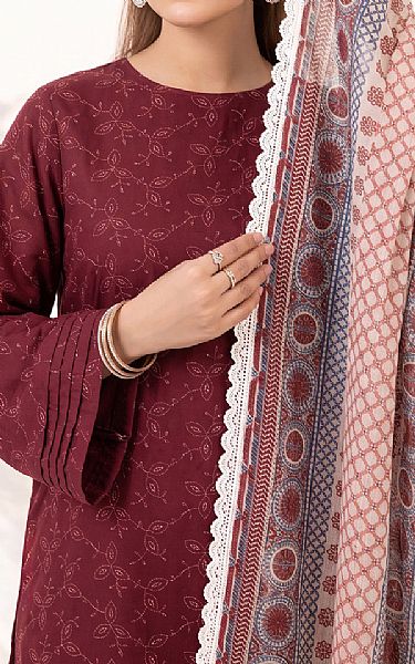 So Kamal Wine Berry Lawn Suit (2 pcs) | Pakistani Lawn Dress in USA- Image 2