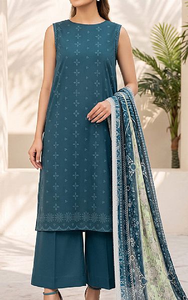 So Kamal Teal Blue Lawn Suit (2 pcs) | Pakistani Lawn Dress in USA- Image 1