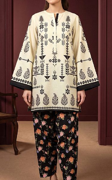 So Kamal Ivory/Black Lawn Suit (2 pcs) | Pakistani Lawn Dress in USA- Image 1
