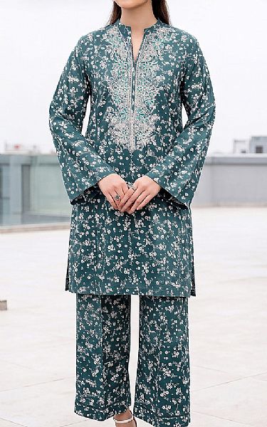 So Kamal Beetle Green/Off White Lawn Suit (2 pcs) | Pakistani Lawn Dress in USA- Image 1