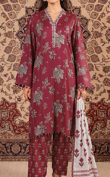 So Kamal Light Burgundy Lawn Suit | Pakistani Lawn Dress in USA- Image 1