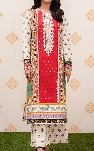 So Kamal Off White/Red Lawn Suit (2 pcs) | Pakistani Lawn Suits- Image 1