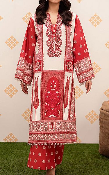 So Kamal Off White/Red Lawn Suit (2 pcs) | Pakistani Lawn Suits- Image 1