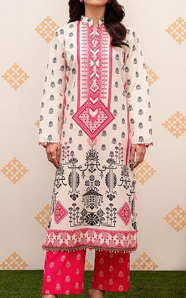 So Kamal Off White/Pink Lawn Suit (2 pcs) | Pakistani Lawn Suits- Image 1