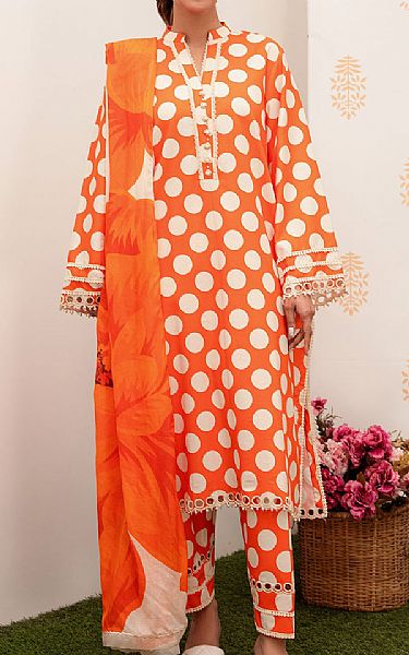 So Kamal White/Orange Lawn Suit | Pakistani Lawn Suits- Image 1