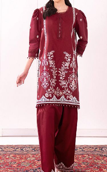 So Kamal Wine Red Lawn Suit (2 pcs) | Pakistani Lawn Dress in USA- Image 1