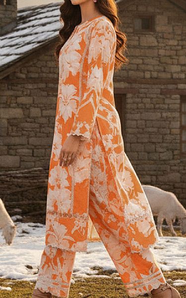 So Kamal Off White/Orange Karandi Suit (2 pcs) | Pakistani Winter Dresses in USA- Image 2