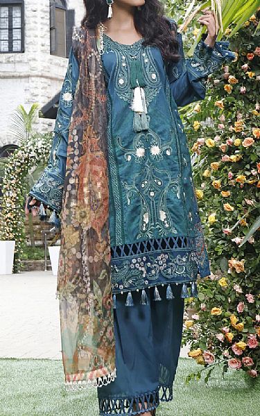 Threads And Motifs Teal Lawn Suit | Pakistani Dresses in USA- Image 1
