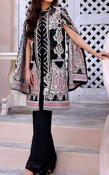 Threads And Motifs Black Organza Suit | Pakistani Embroidered Chiffon Dresses- Image 1