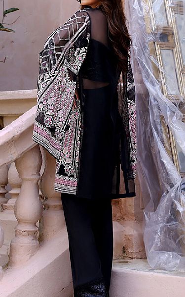 Threads And Motifs Black Organza Suit | Pakistani Embroidered Chiffon Dresses- Image 2