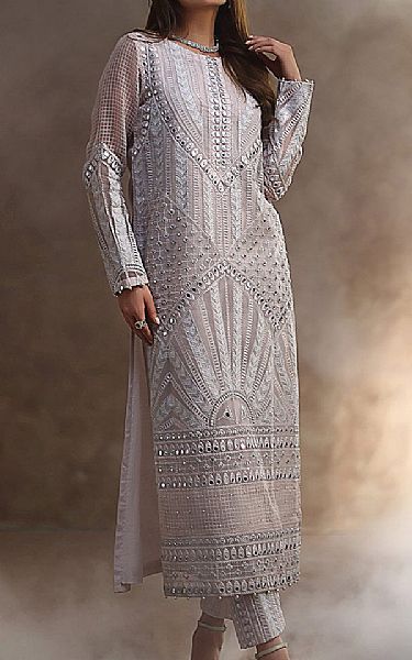 Threads And Motifs Ivory Organza Suit | Pakistani Embroidered Chiffon Dresses- Image 1