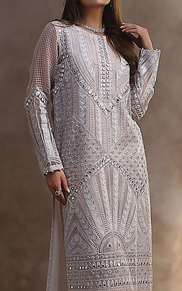 Threads And Motifs Ivory Organza Suit | Pakistani Embroidered Chiffon Dresses- Image 2