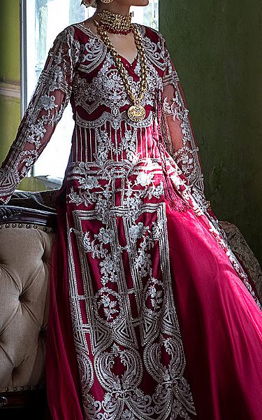 Threads And Motifs Magenta Net Suit | Pakistani Embroidered Chiffon Dresses- Image 2