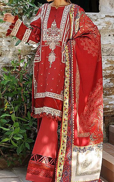 Scarlet Khaddar Suit (2 Pcs) | Threads And Motifs Pakistani Winter Dresses