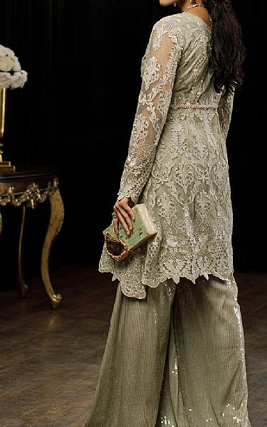 Pistachio Green Net Suit | Threads And Motifs Pakistani Chiffon Dresses