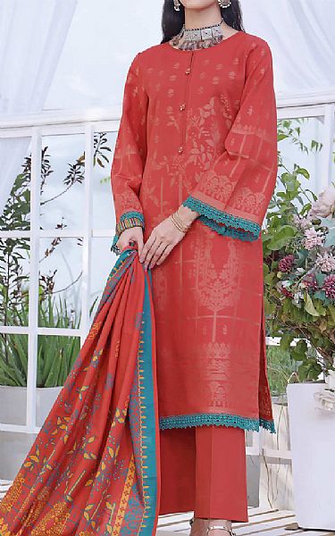Vs Textile Pastel Red Khaddar Suit | Pakistani Winter Dresses- Image 1