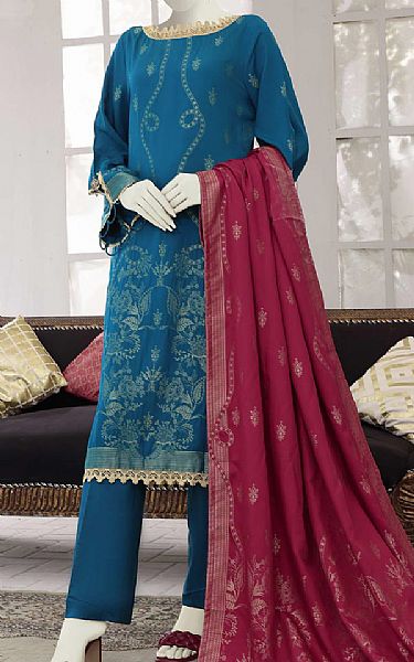 Vs Textile Denim Blue Linen Suit | Pakistani Winter Dresses- Image 1