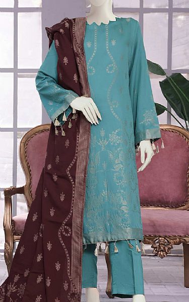 Vs Textile Light Turquoise Linen Suit | Pakistani Winter Dresses- Image 1